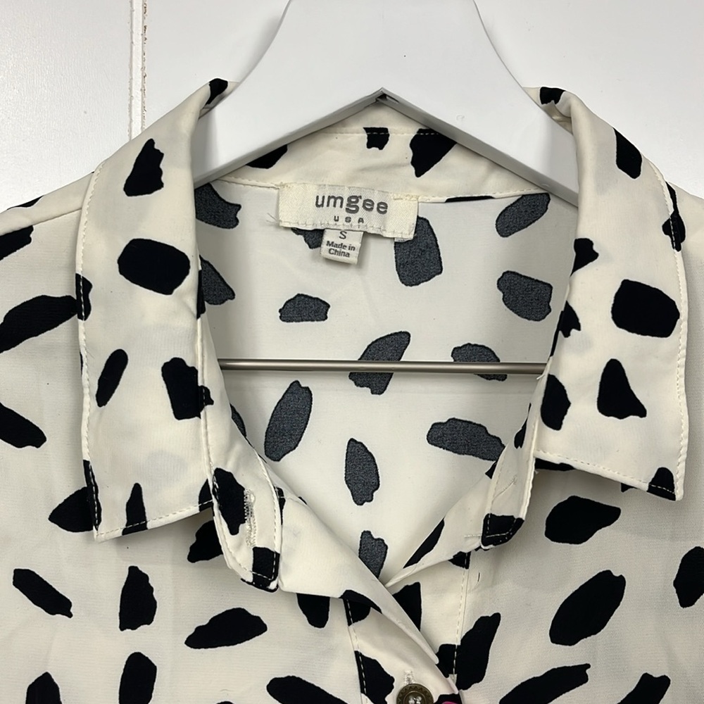 Umgee Womens Mini Dress S Off-White Black Dalmatian Print Sleeveless Boho Flowy - Picture 3 of 15